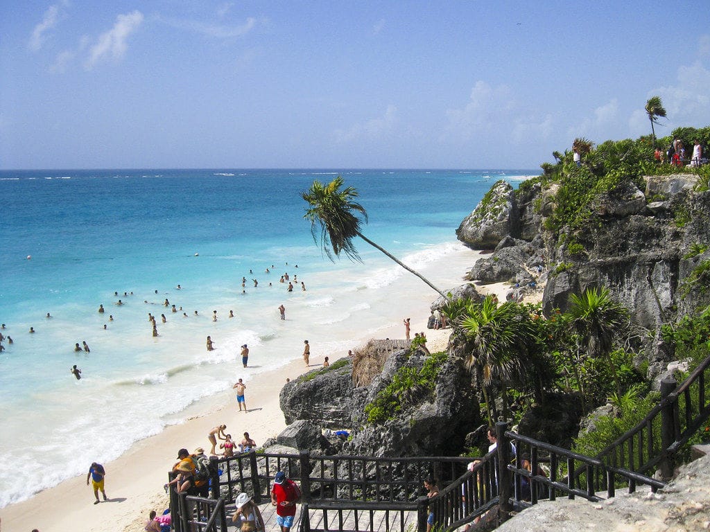 Mayan ruins above the beach at Tulum